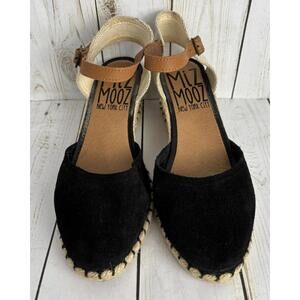 Miz Mooz Suede Cleo Ankle‎ Strap Espadrilles 37/6.5 Black Beach Resort Island